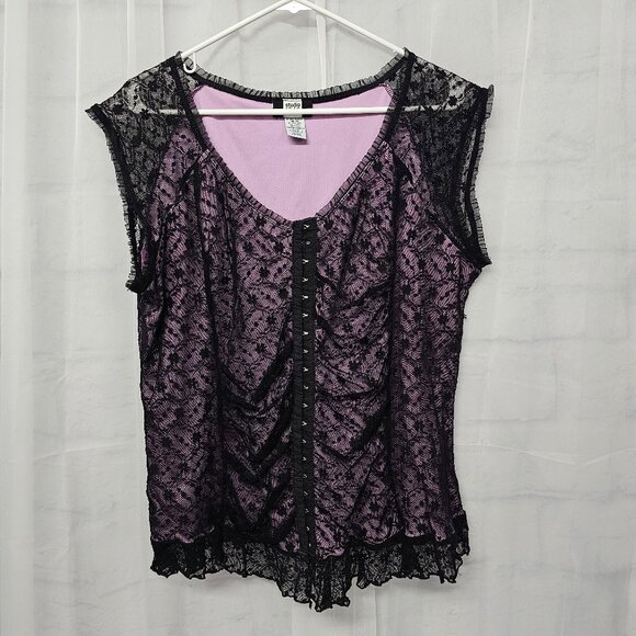 Studio 1940 Corset Blouse Lace Goth Grunge Fairy Whimsigoth Black Purple 22/24 - Picture 7 of 7